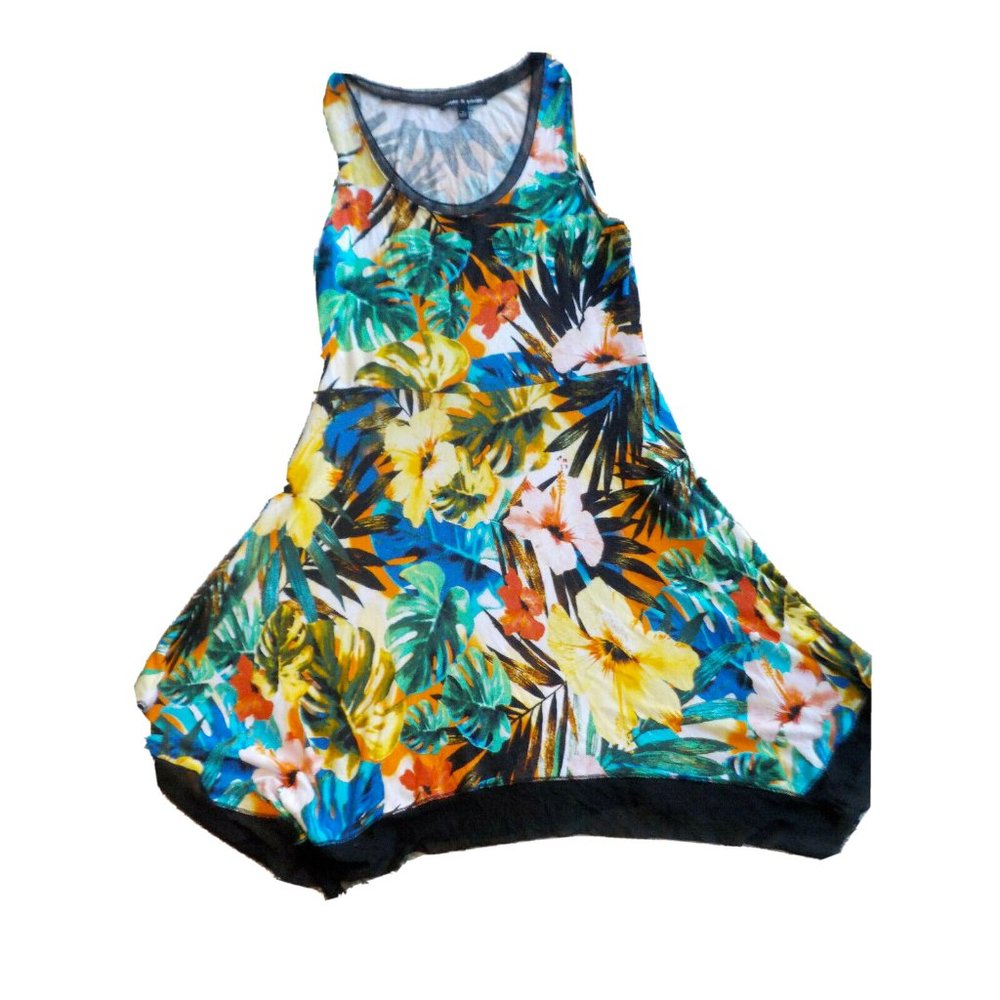 Cable & Gauge Sleeveless Floral Tropical Asymmetrical Stretchy Dress